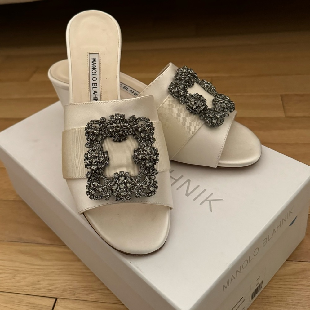 Manolo Blahnik Martanew 50MM Embellished Satin Mules
